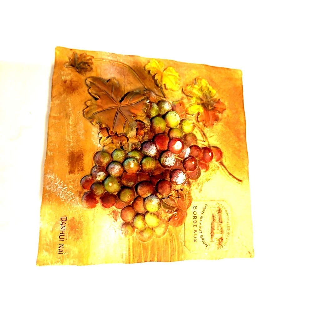 Danhui Nai Bordeaux Grapes Wall Tile Plaque 5.5”x 5.5” Signed Chateau Haut Brion